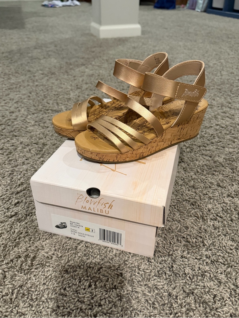 Girls size 3 Blowfish Rose Gold Strappy Cork Wedge Sandals